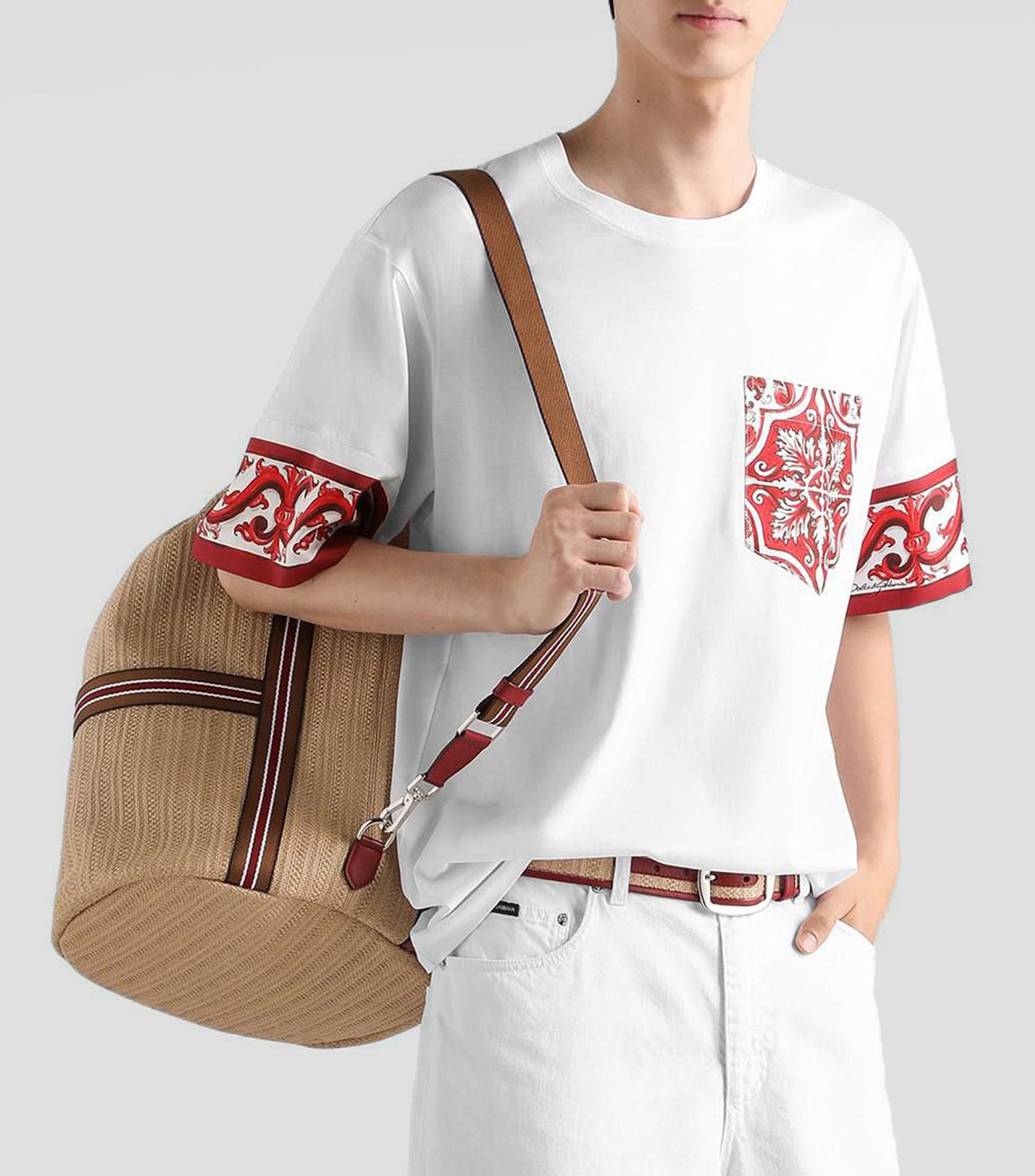 Playera cuello redondo manga corta estampada Blanca Hombre